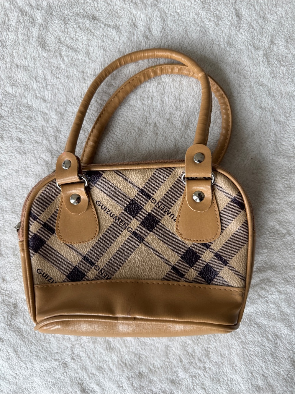 Tan Plaid Top-Handle Women’s Bag